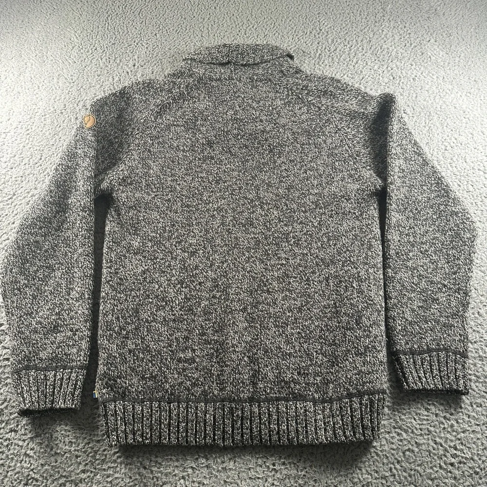 Fjallraven Lada Sweater Mens M Gray Button Shawl Collar Chunky Knit Pullover